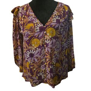 Banjan An M India Purple Floral Top Viscose Baby Doll Coquette Dark Fairy Grunge